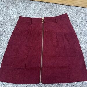 Burgundy Corduroy Skirt with Front Zipper